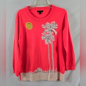 J Crew Women's Lightweight Palm Tree Merino Wool Sweater Large ***WITH FLAWS***